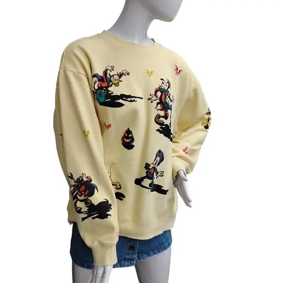Disney Halloween Graphic Sweatshirt Size Large Crewneck Pale Yellow - Picture 3 of 11